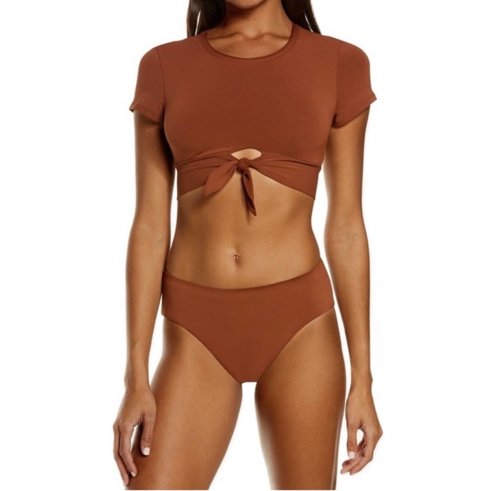 Robin Piccone Ava Knot Swim Tee Brown